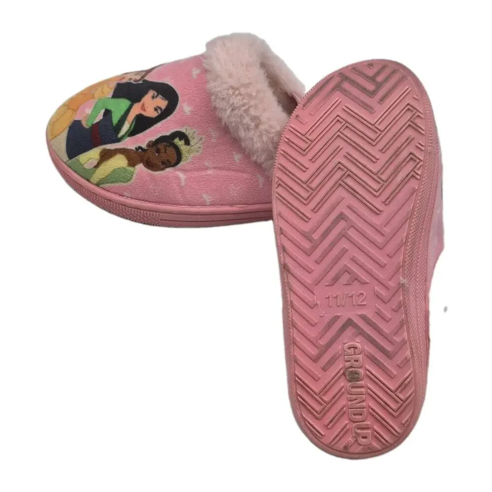 Disney Princess Pink Faux Fur Lined Slippers Girls 10/12 Gently Used